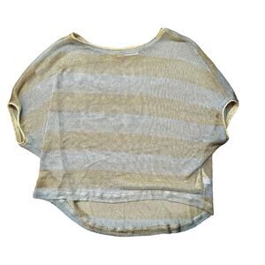 Kosmika Sheer Metallic Futuristic Gold Silver Short Sleeve Top Small